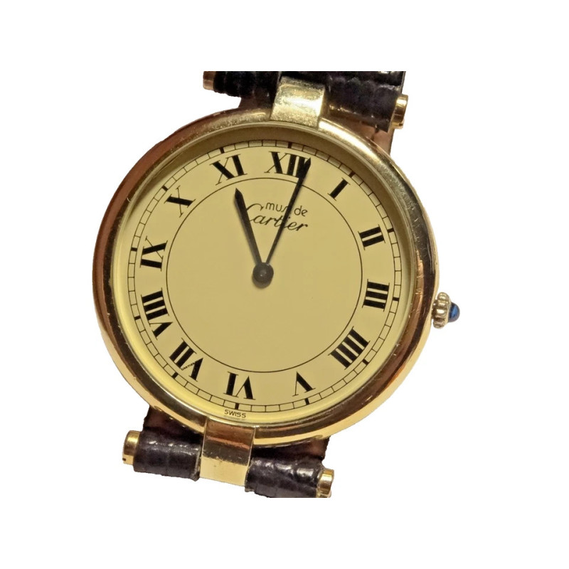CARTIER Vendome GM 18k Vermeil 30mm Watch w/ Creme Roman Dial + Cal. 859 Movt.