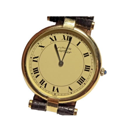 CARTIER Vendome GM 18k Vermeil 30mm Watch w/ Creme Roman Dial + Cal. 859 Movt.
