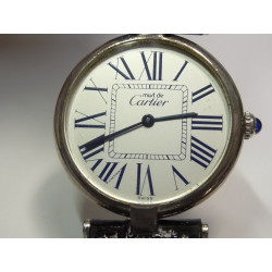 Must de CARTIER Vendome 30mm R. 1860 Silver Argent Watch with Exaggerated Roman Dial
