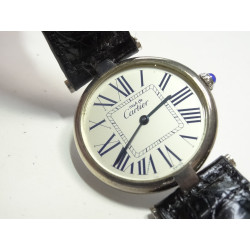 Must de CARTIER Vendome 30mm R. 1860 Silver Argent Watch with Exaggerated Roman Dial