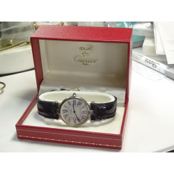 Must de CARTIER Vendome 30mm R. 1860 Silver Argent Watch with Exaggerated Roman Dial