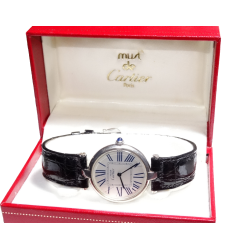 Must de CARTIER Vendome 30mm R. 1860 Silver Argent Watch with Exaggerated Roman Dial