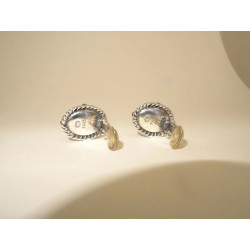 Authentic Georg Jensen Sterling Amber Cabochon Earrings 1995