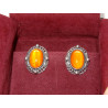 Authentic Georg Jensen Sterling Amber Cabochon Earrings 1995