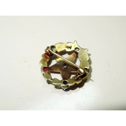 Multicolored Eastern Star (Masonic) 14K Yellow Gold Wreath Pin