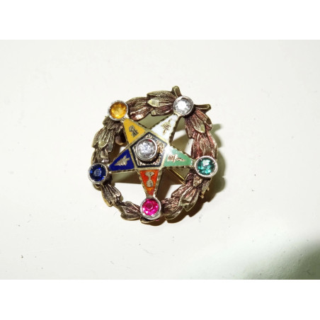 Multicolored Eastern Star (Masonic) 14K Yellow Gold Wreath Pin