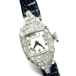 1940s Hamilton Platinum Cocktail Watch w/ 0.54ct Diamond Bezel & Customized Lugs