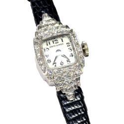 1940s Hamilton Platinum Cocktail Watch w/ 0.54ct Diamond Bezel & Customized Lugs