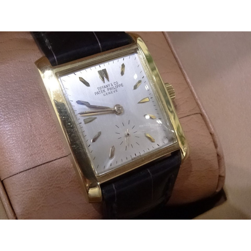 1950s PATEK PHILIPPE 18k Gold Tank Watch Ref. 2530 Patek Box, Band & Buckle